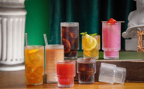 Drinking Glasses Origami Style 8 Pcs Glass Cups With Straw 4 Highball Glasses And 4