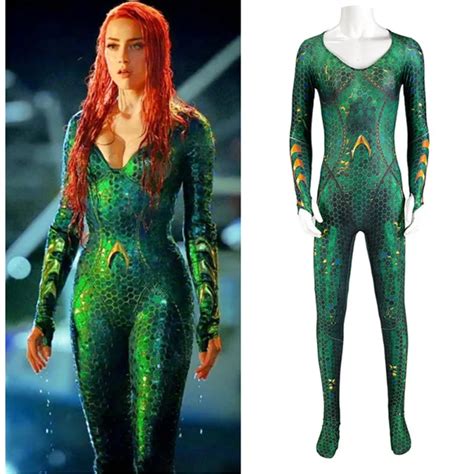 Aquaman Mera Costume Amber Heard Queen of the Sea Mera Bodysuit Justice ...