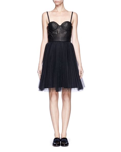 Alice Olivia Leather Bodice Tulle Dress In Black Lyst