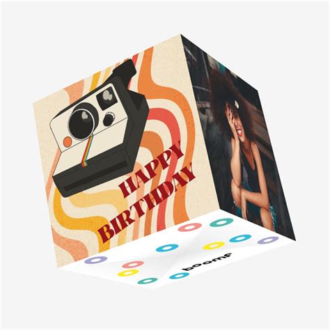 Happy Birthday Camera And Swirls Confetti Exploding Greetings Card Boomf