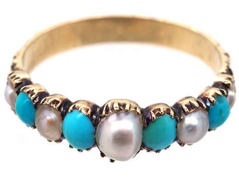 Georgian 15ct Gold Turquoise Natural Split Pearl Ring 171H The