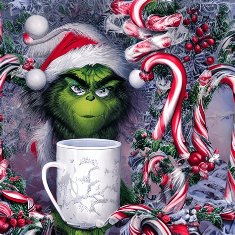 The Grinch Drinking Coffee With Amazing Hyper Detailed Cute Christmas