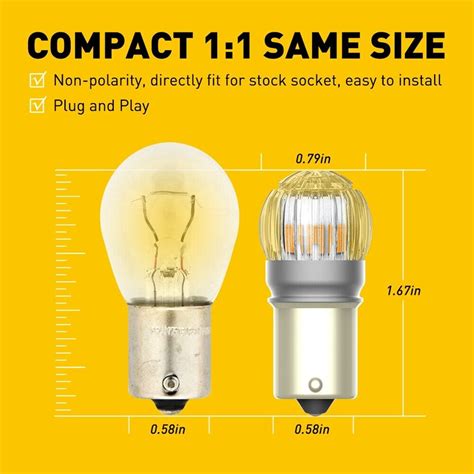 Led Light Bulb Ba S Brake Reverse Turn Stop Tail Car Amber Globe