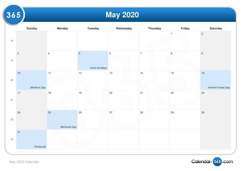 May 2020 Calendar