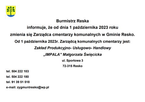 Resko24 pl niezależny portal informacyjny Zmiana Zarządcy cmentarzy