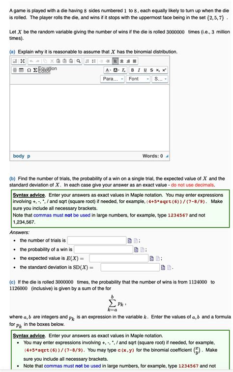 Solved A game is played with a die having 8 sides numbered 1 | Chegg.com