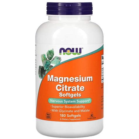 Магний цитрат NOW Magnesium Citrate 400 мг 180 гелькапсул купить в