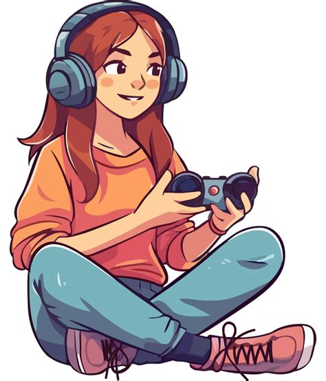 Un Dibujos Animados Niña Jugando Juegos Con Auriculares 49657025 Png