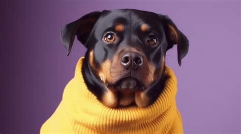 Premium Ai Image A Dog Wearing A Yellow Sweater That Saysdobermanon It