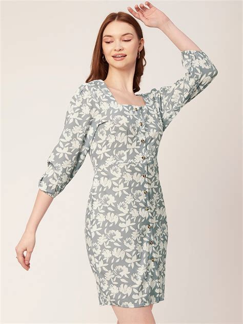 Buy Moomaya Floral Printed Puff Sleeve Sheath Dress Dresses For Women