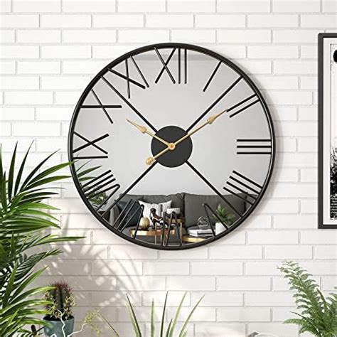 Modern Mirror Wall Clock For Living Room Inch Large Decorative Roman