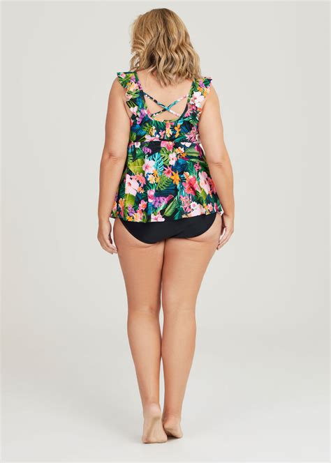 Shop Plus Size Tropical Print Frill Tankini In Multi Taking Shape Au