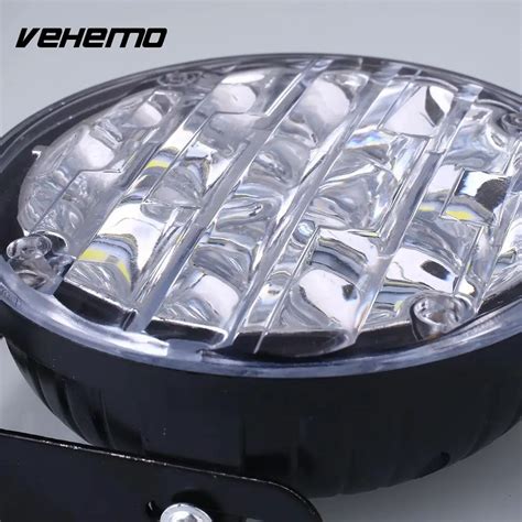 VEHEMO 2pcs Car LED Universal Bright Round Daytime Running Light Drving