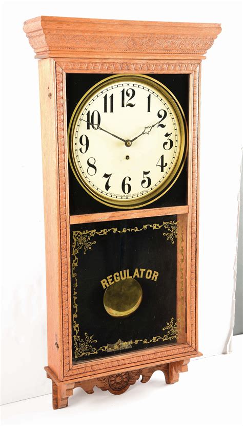 Lot Detail Waterbury Clock Co Regulator Oak Wall Clock