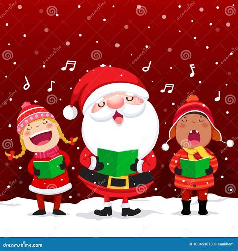 Happy Kids With Santa Claus Singing Christmas Carols Stock Vector