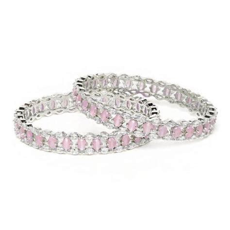 Buy Accessher Silver Plated Pink Ad Studded Handcrafted Bangles For