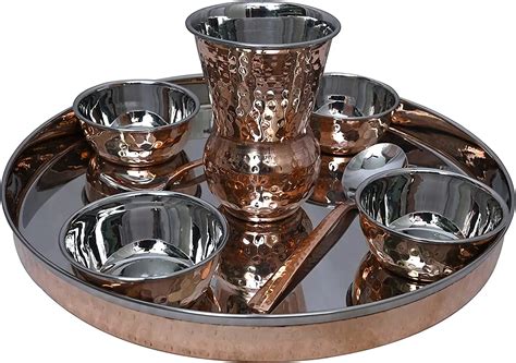 Indian Thali Set Pack Of 7 Hammered Classic Copper Steel Thali Dinnerware Buy Indian