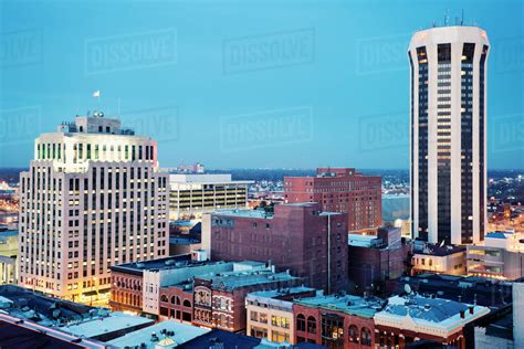 USA, Illinois, Springfield, Skyline at evening - Stock Photo - Dissolve