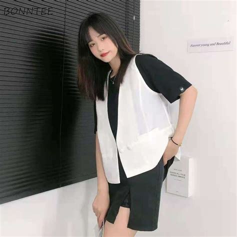 Vests Women Solid Casual All Match Streetwear Chic Ulzzang Fashion