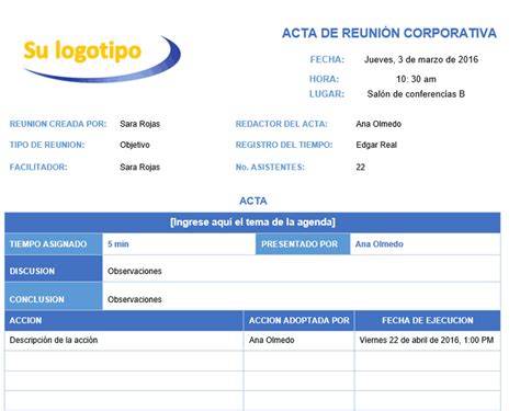 Ejemplo De Minuta De Reunion En Word Opciones De Ejemplo