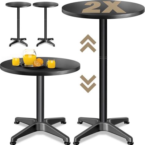 CASARIA 2x Table Haute Ronde Noire De Bar Bistrot Mange Debout