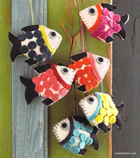 Roost Good Felted Fish Ornament Set Of 12 Ocean Home Decor Beach