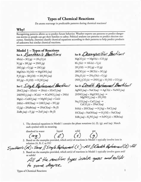 Classifying Chemical Reactions Worksheet Answers — Db