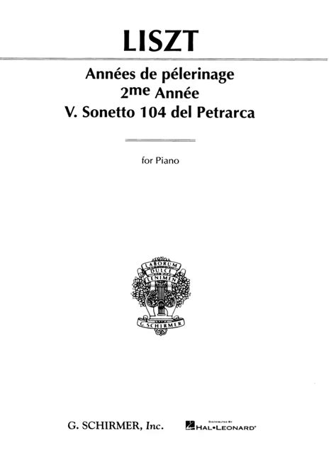 Sonetto 104 Del Petrarca Von Franz Liszt Et Al Im Stretta Noten Shop