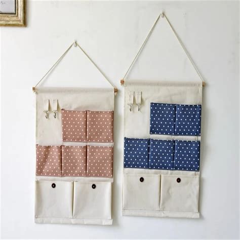 New Natural Hanging Storage Pockets Cotton Linen 7 Pockets Organizer Fabric Hanging Type Mini