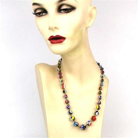 Vintage Venetian Millefiori Art Glass Bead Necklace Gem