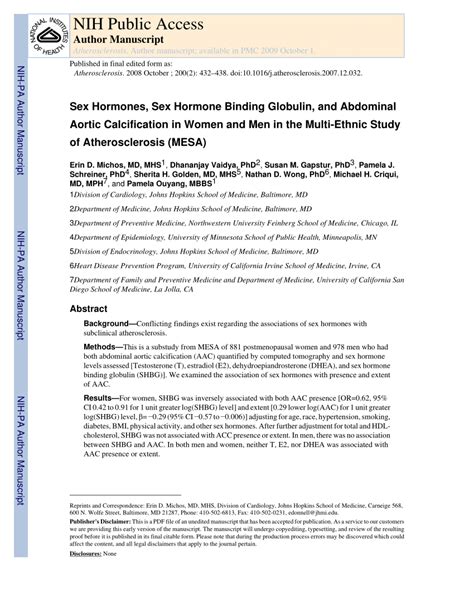 Pdf Sex Hormones Sex Hormone Binding Globulin And Abdominal Aortic