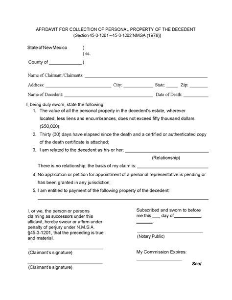 Free New Mexico Small Estate Affidavit Form Pdf