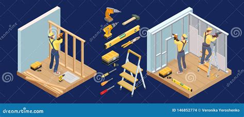 Drywall Work Bar Icon Isometric Vector Wall Construction