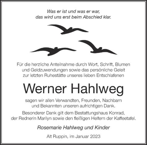 Traueranzeigen von Werner Hahlweg Märkische Onlinezeitung Trauerportal