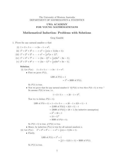 Mathematical Induction Problems With Solutions The University