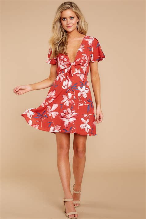 Flirty Red Floral Dress Floral Print Dress Short Dress