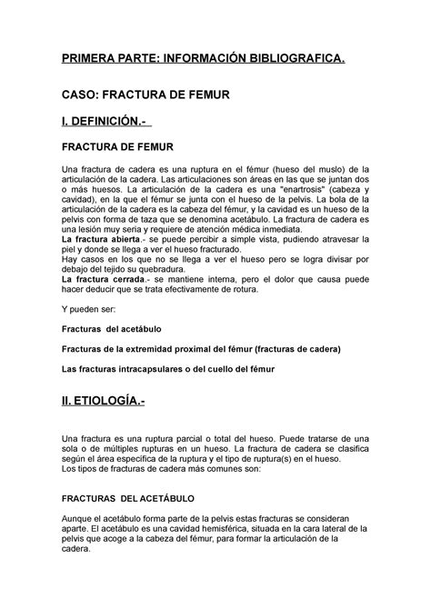 Caso Clinico Fractura De Femur Primera Parte Bibliografica Caso