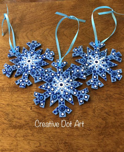 Dotted Wooden Snowflake Ornament Painted Christmas Ornaments