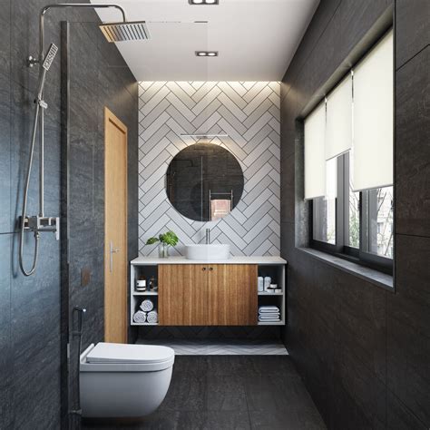 Grey Compact Bathroom Design With Open And Closed Storage Livspace