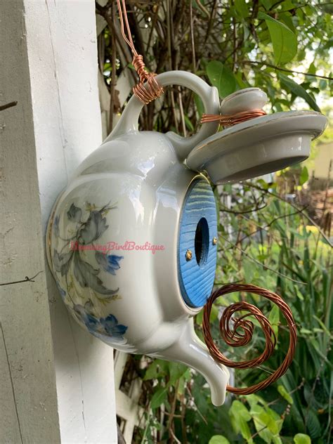 Beautiful Blue Rose Teapot Birdhouse Or Bird Feeder Etsy