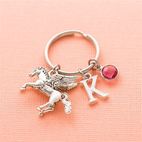 Personalised Pegasus Keyring Custom Keychain Birthstone Etsy