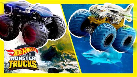 MONSTER TRUCKS GO CLIFF DIVING! | Monster Trucks | @HotWheels - YouTube