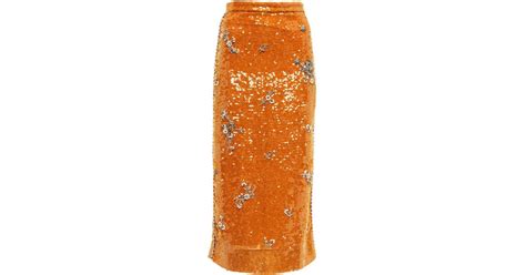 Erdem Maira Embellished Sequined Midi Skirt In Orange Lyst