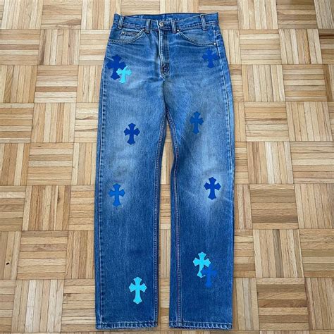 Chrome Hearts Chrome Hearts Miami Blue Leather Cross Patch Denim Jeans