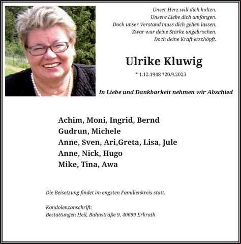 Alle Traueranzeigen für Ulrike Kluwig trauer rp online de