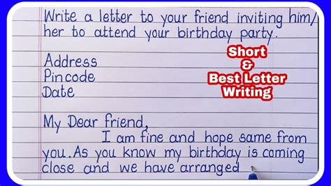 Write A Letter To Your Friend Inviting Him For Birthday Party In