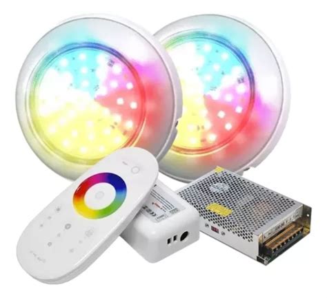 2 Luces Pileta Rgb Led Control Touch Trafo Kit Plástica