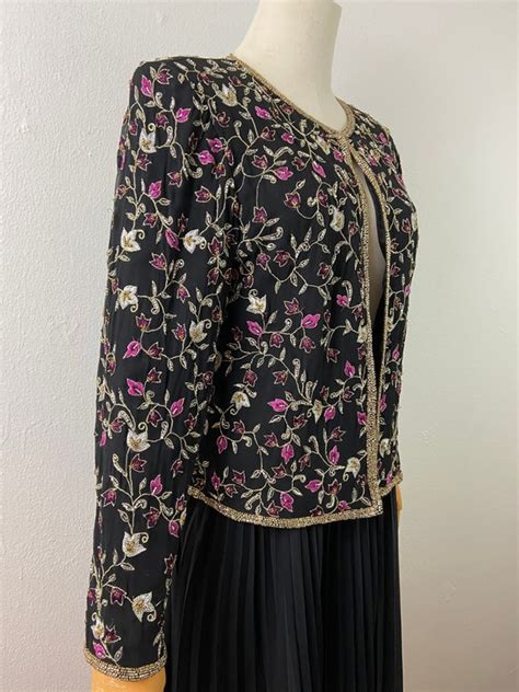 Vintage Late 80s Embellished Black Pink And Burgundy Gem