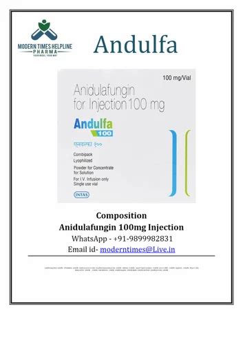 Anidulafungin Andulfa 100 Mg Injection 1 Vial Treatment Fungal