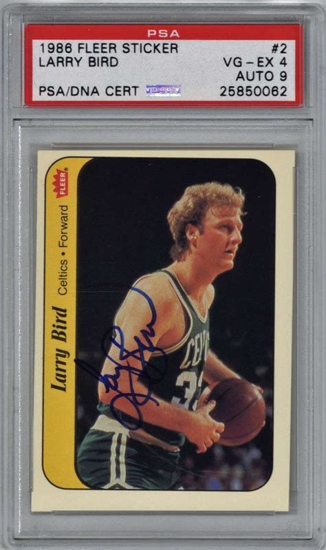 Lot Detail Larry Bird Signed 1986 87 Fleer Basketball Sticker Card 2